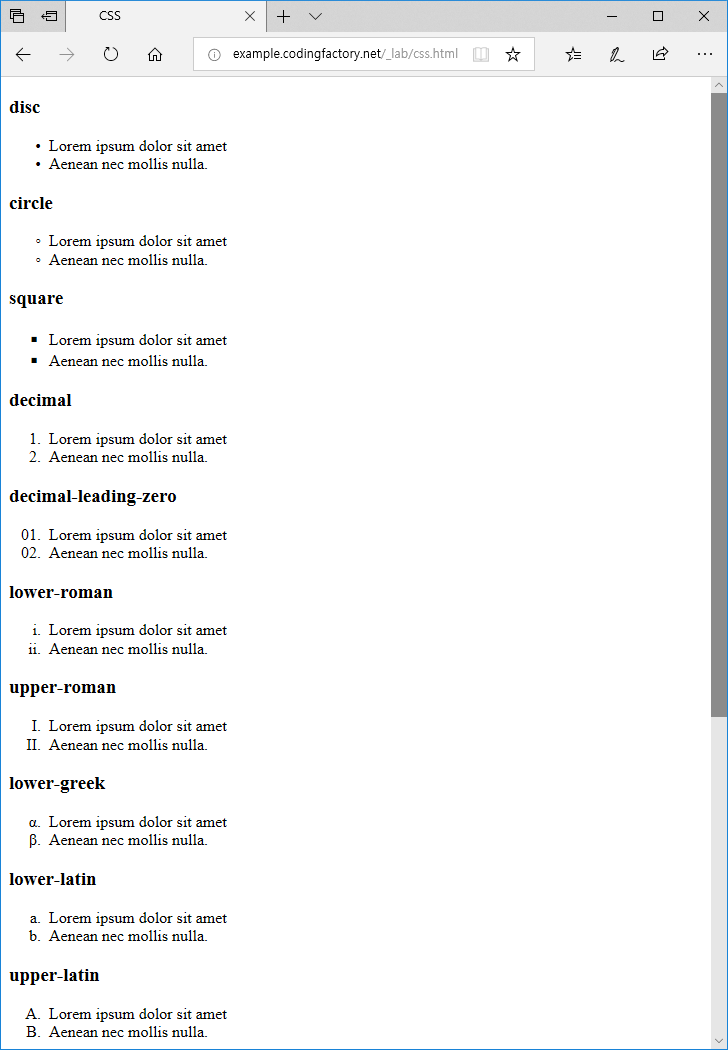 CSS list styling using ASCII special characters