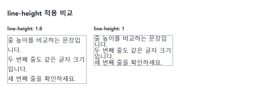 글자 크기가 20px인 첫 박스는 줄 높이가 32px입니다.