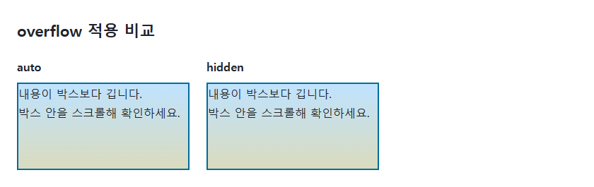auto 박스는 내용이 긴 만큼 내부를 스크롤할 수 있습니다.