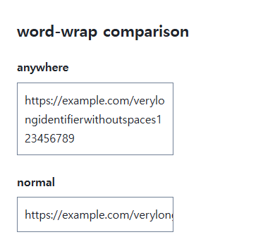 word-wrap browser comparison showing the specified and reference values in the same example
