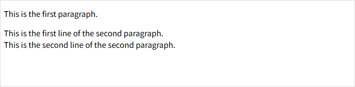 Browser showing a first paragraph and a second paragraph split into two lines with br