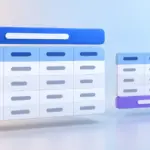 행과 열로 구성된 표 위에 제목 패널이 놓인 일러스트