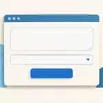 Ilustração de um formulário com uma caixa de texto, uma lista de opções e um botão