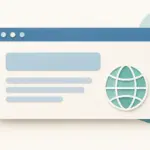 Illustration eines Webdokuments mit einem Titel, Beschreibungszeilen und einem Globus
