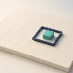 큰 기준 평면과 작은 프레임 안에 놓인 물체로 좌표 기준의 차이를 표현한 문자 없는 일러스트