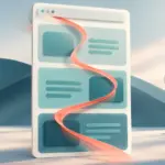 긴 페이지의 여러 구역을 부드러운 곡선 경로로 연결한 문자 없는 그림